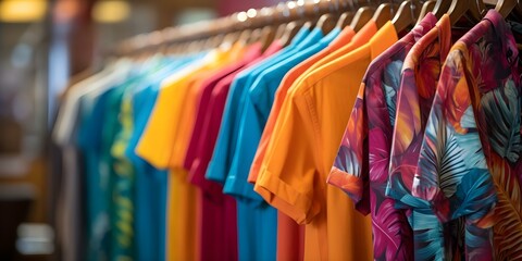 Showcasing Trendy Fashion with Vibrant Shirts for Retail Display. Concept Fashion, Retail Display, Trendy, Vibrant Shirts, Showcasing