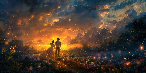 Obraz premium Romantic Stroll in a Picturesque Garden, generative ai