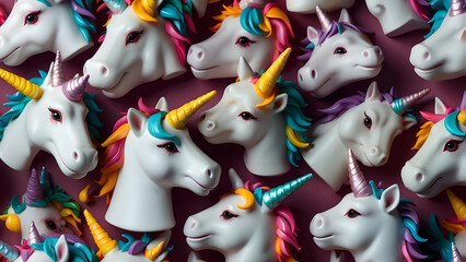 Colorful unicorn figurines in a pattern