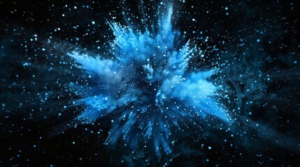 Explosion of blue powder in dark space