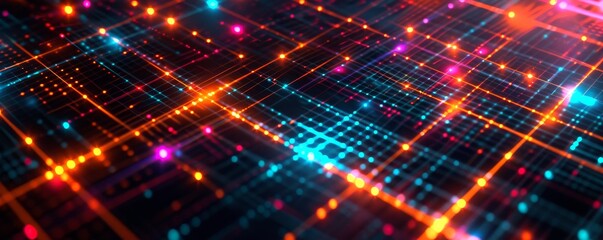 Colorful abstract digital grid with glowing lights