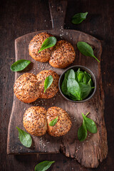 Tasty spinach buns made of green leaves and wheat.
