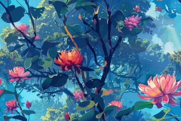 A beautiful seamless flower centric pattern design for versatile applications