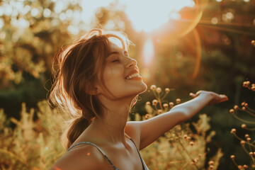 Happy woman in nature feeling free