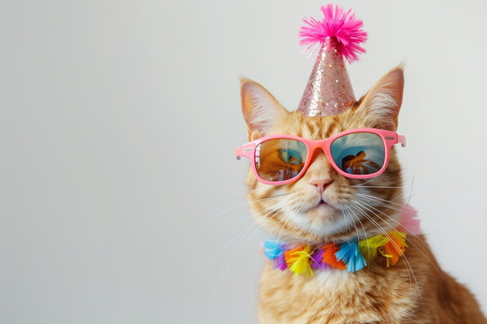 Ginger cat dressed up for a birthday party