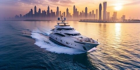 Gleaming Skyscrapers along the Dubai Coastline, generative ai