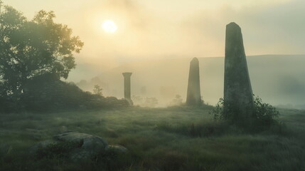 In a mystical atmosphere Among the misty sunrises _118