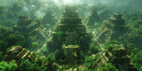 Naklejka premium Ancient Empire Overgrown by Lush Greenery, generative ai