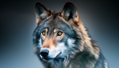 Fototapeta premium a portrait of a wolf that captures the essence of the animal's majesty. The fur is detailed and realistic, and the background is a smooth gradient. The artist has done a great job of capturing the wo