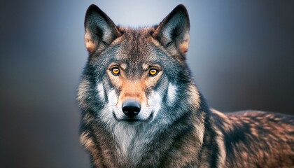Fototapeta premium a portrait of a wolf that captures the essence of the animal's majesty. The fur is detailed and realistic, and the background is a smooth gradient. The artist has done a great job of capturing the wo