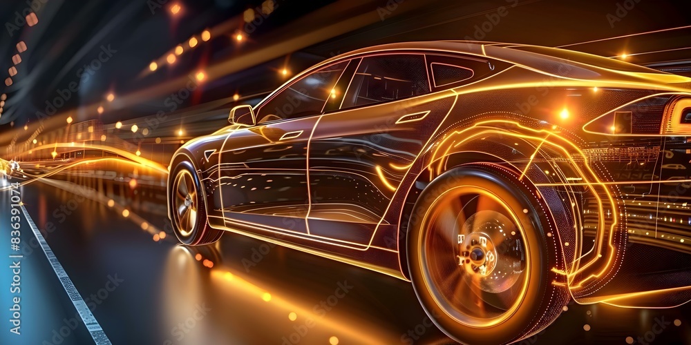Poster advanced ev technology connects power control supercomputer for ai development in vehicles. concept 