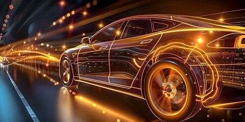 Advanced EV technology connects power control supercomputer for AI development in vehicles. Concept EV Technology, Power Control, Supercomputer, AI Development, Vehicle Industry