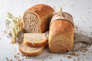 Healthy loaf of breads as source of fibre and protein.