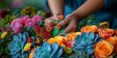 Colorful Hands at Work: Floral Design, generative ai