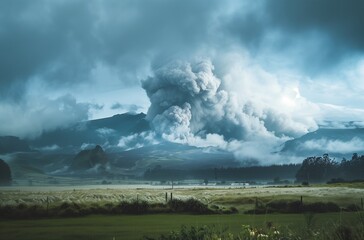 a mountain that has some smoke rising out of it in the sky