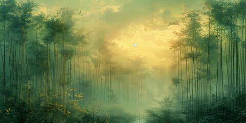 Obraz premium Emerald Tranquility at Dawn, generative ai