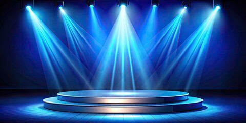 Blue spotlight stage with a central platform.