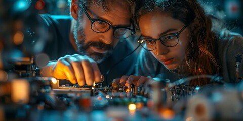 Mentor and Student Collaborating on Robotics Project in Tech Lab, generative ai