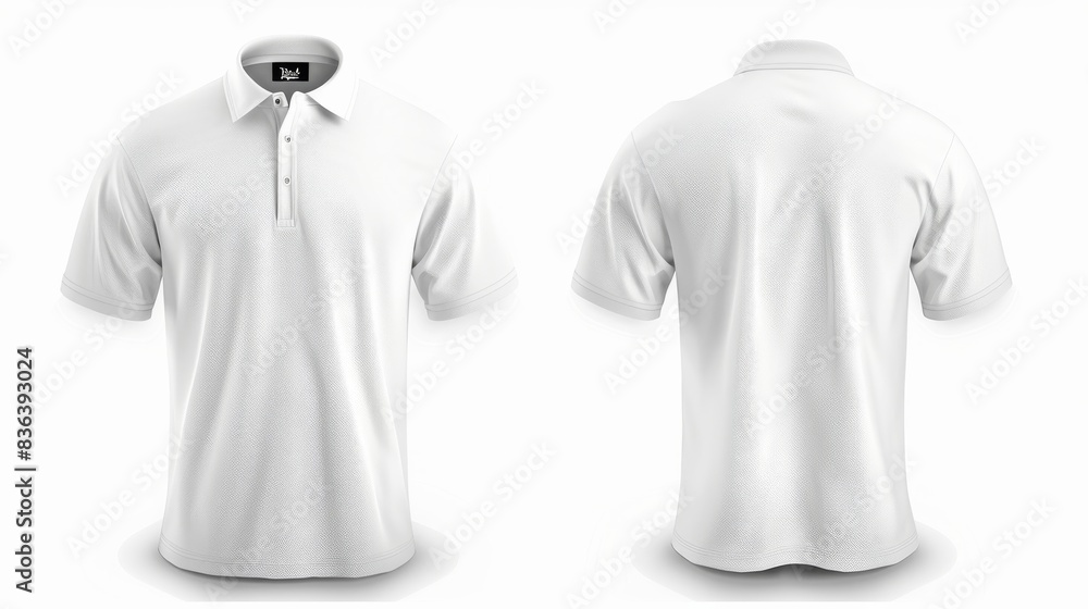 Wall mural Blank collared shirt mock up template, front and back view, isolated on white, plain t-shirt mockup. Polo tee design presentation for print.  - Wall murals