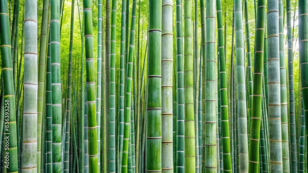 Sticker Green bamboo stalks with a natural background.