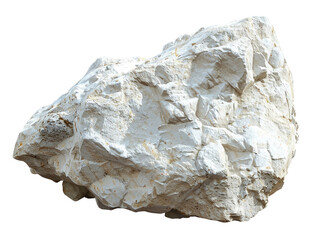 Close-up of a large, rough white rock isolated on a white background. Perfect for geology and natural resource concepts.