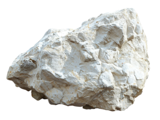 Close-up of a large, rough white rock isolated on a white background. Perfect for geology and natural resource concepts.