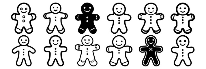 Gingerbread silhouettes set, pack of vector silhouette design, isolated background