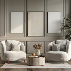 minimal picture frames mockup on interior wall