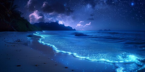 Enchanting Glow of the Bioluminescent Shoreline, generative ai