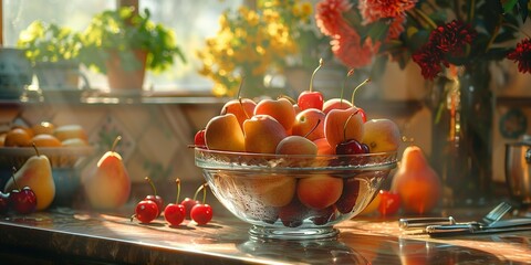 Morning Light on Fresh Fruits in a Bowl, generative ai