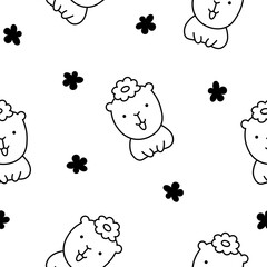 Fototapeta premium Cute cartoon kawaii capybara. Seamless pattern. Coloring Page. Animal funny characters. Hand drawn style. Vector drawing. Design ornaments.