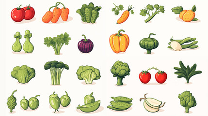 Set d'illustration vectorielle de légumes. Légumes verts, légumineuse, crudité. Aliments sains, nourriture, frais. Pour conception et création graphique. 