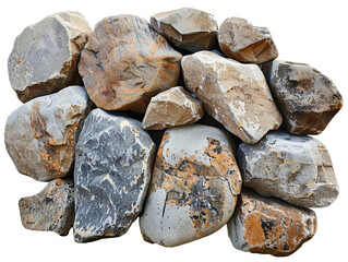 A collection of large rocks arranged together, showcasing various textures and natural colors.