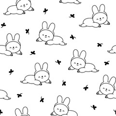 Cute kawaii baby sloth. Seamless pattern. Coloring Page. Cartoon funny animal character. Hand drawn style. Vector drawing. Design ornaments.