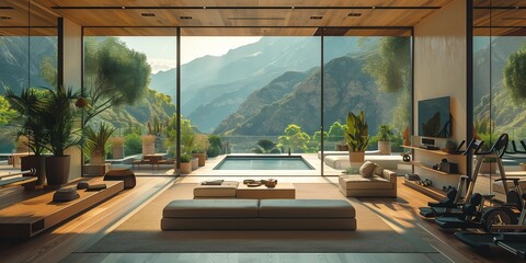 Fitness Enthusiast Training in High-Tech Home Gym, generative ai