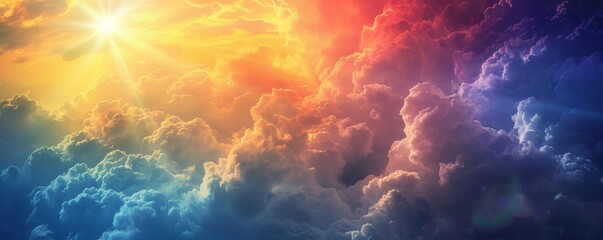 Sunrise over colorful clouds in a radiant sky