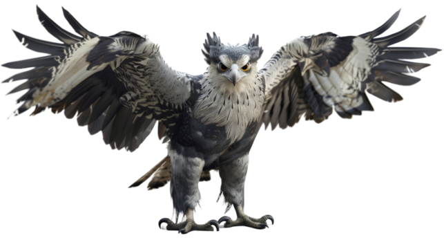 Harpy eagle standing and spreading its wings