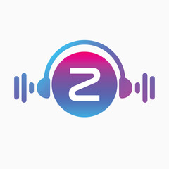 letter Z Logo with Pulse music player element. Logo template electronic music, equalizer, dj, nightclub, disco. Audio wave logo concept, Multimedia