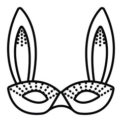 Bunny masquerade mask, vector black line illustration with dots, editable stroke, pixel perfect