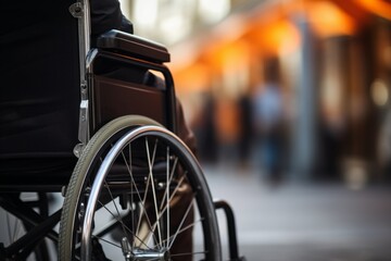 Obraz premium Disabled person in wheelchair care accessibility disability medical treatment health support confidence rehabilitation communication diversity inclusion togetherness humans help assistance