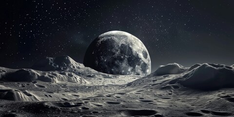 A Celestial Dance: Lunar Landscape Under a Full Moons Glow