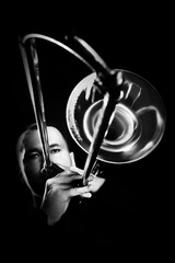 Trombone player. Trombonist playing jazz musician