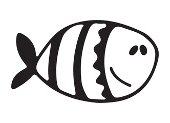 cute cartoon Fish. Fish icon on a white background. Marine doodle. For product design, logo, postcards, websites, and more. Clipart. Vector summer illustration.