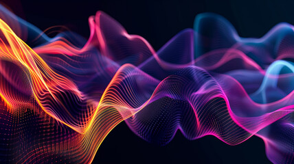 Obraz premium High-Contrast Neon Light Waves and Abstract Audio Frequency Designs on a Black Background 