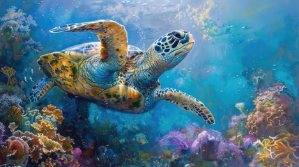Fototapeta premium Marine turtle and ocean reef