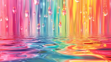 Colorful abstract water reflections with falling droplets