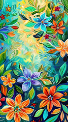 Abstract Colorful Floral Garden Illustration