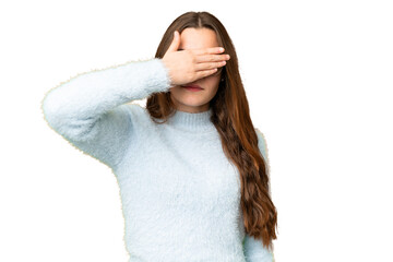 Teenager girl over isolated chroma key background covering eyes by hands. Do not want to see...