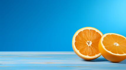 Half an orange on a wooden table