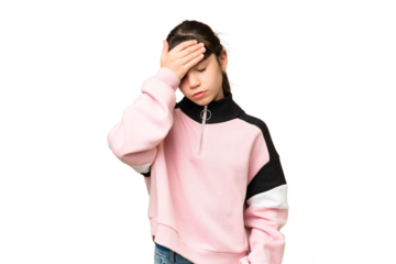 Little girl over isolated green chroma key background with headache